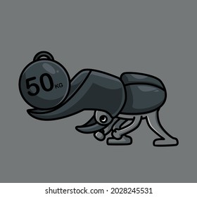 cute rhinoceros beetles lift weight gym fitness. cartoon animal sports concept Isolated illustration. Flat Style suitable for Sticker Icon Design Premium Logo vector. Mascot character