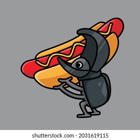 cute rhinoceros bring hot dog. cartoon animal food concept Isolated illustration. Flat Style suitable for Sticker Icon Design Premium Logo vector. Mascot Character