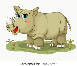 Cute rhinoceros cartoon image. Smiling. Vector image on white background.