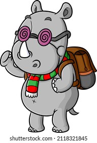 The cute rhinoceros is doing to school with the happy expression of illustration