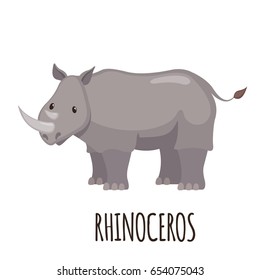 Cute Rhinoceros in flat style isolated on white background. Cartoon rhinoceros. Zoo animal. Vector illustration.