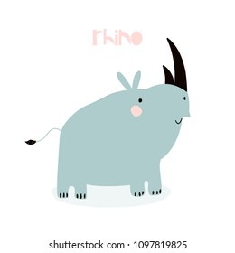 Cute rhinoceros. Funny kids print. Vector hand drawn illustration.