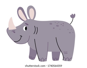 Cute rhinoceros illustration isolated on white background.Simple Illustration for children's book. African animal in cartoon style. Perfect for greetings, cards, posters, congratulations  or store. 