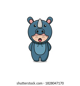 Cute rhinoceros mascot character illustration. Design isolated on white background.