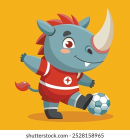 Cute rhinoceros playing football vector