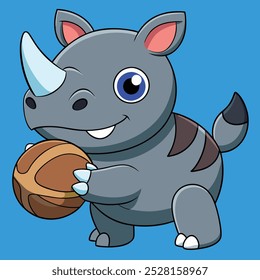 Cute rhinoceros playing football vector