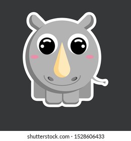 cute rhinoceros sticker template in flat vector style 