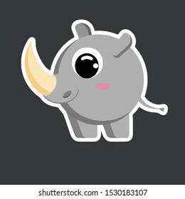 cute rhinoceros sticker template in flat vector style 