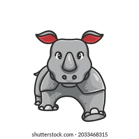 cute rhinoceros walking. cartoon animal nature concept Isolated illustration. Flat Style suitable for Sticker Icon Design Premium Logo vector. Mascot Character