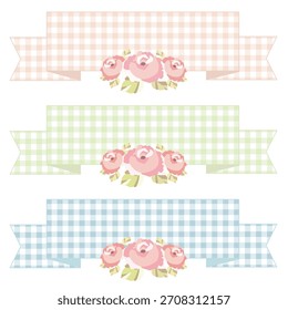 A cute ribbon frame with roses and gingham check.