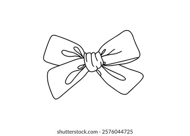 Cute ribbon hair bow in sketch doodle style. Vector illustration