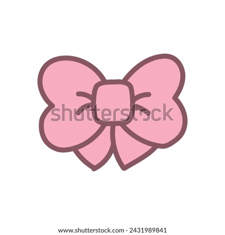Cute ribbon icon. Hand drawn illustration of a red bow isolated on a white background. Kawaii sticker. Vector 10 EPS.
