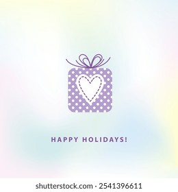 Cute Ribboned Present on Soft Gradient. Happy Holidays Card