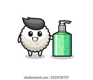 cute rice ball cartoon with hand sanitizer , cute style design for t shirt, sticker, logo element