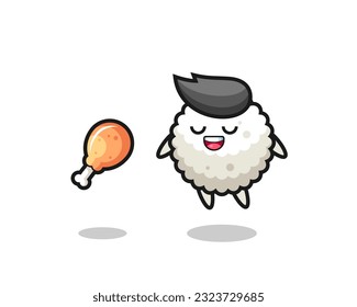 cute rice ball floating and tempted because of fried chicken , cute style design for t shirt, sticker, logo element