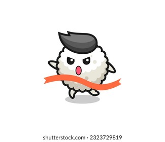 cute rice ball illustration is reaching the finish , cute style design for t shirt, sticker, logo element