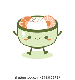 Cute Rice Bowl Japanese Food Cartoon Character with Smile Expression