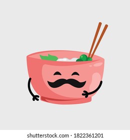 Cute Rice Bowl Vector with hand