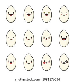 cute rice cartoon. with different facial expressions isolated on a white background