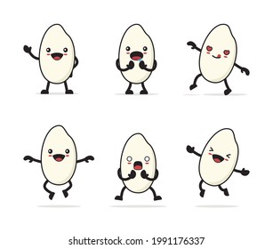 cute rice cartoon. with different facial expressions and poses isolated on a white background