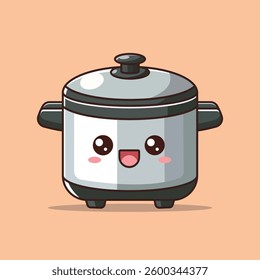 Cute Rice Cooker Cartoon Vector Icon Illustration. People Object Icon Concept Isolated Premium Vector. Flat Cartoon Style