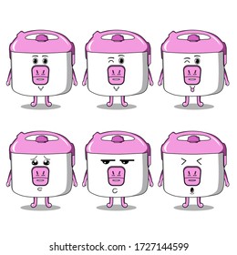 cute rice cooker mascot on isolated white background for collection of funny stickers.