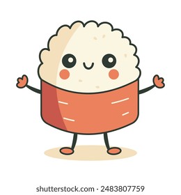 Cute Rice Sushi Roll Japanese Food Cartoon Character with Happy Expression