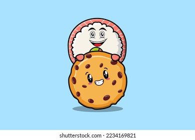 Cute Rice sushi rolls sashimi cartoon character hiding in biscuits illustration flat modern design