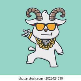 cute rich animal cartoon goat wearing sunglasses and golden necklace. Isolated Flat Style Sticker Web Design Icon illustration Premium Vector Logo mascot character