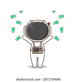 Cute rich astronaut. Vector illustration of chibi character isolated on white background.
