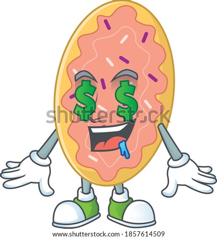 Cute rich bread mascot character style with money eyes. Vector illustration