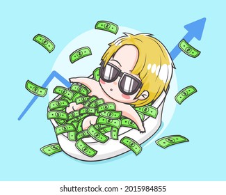 Cute rich businessman cartoon illustration
