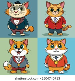 Cute rich cat cartoon. Cat bundle concept isolated premium vector illustration. Flat cartoon style