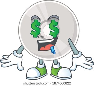 Cute rich compact disk mascot character style with money eyes. Vector illustration