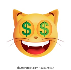 Cute Rich Emoticon Cat on White Background. Isolated Vector Illustration 