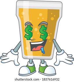 Cute rich mug of beer mascot character style with money eyes. Vector illustration