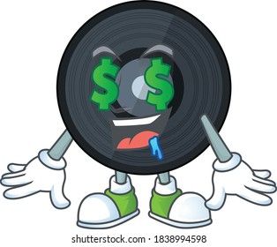 Cute rich music viynl disc mascot character style with money eyes. Vector illustration