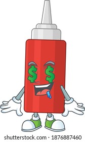 Cute rich sauce bottle mascot character style with money eyes. Vector illustration