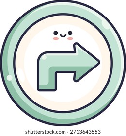 Ilustração de desenho animado de ícone de direção de seta para a direita bonito para navegação e design de interface do usuário