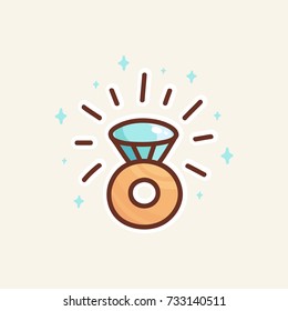 Cute ring with a blue diamond, wedding ring, with stars. It can be used for sticker, patch, wedding invitation, mug and other design.
