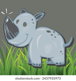 cute rino cartoon sticker minimal