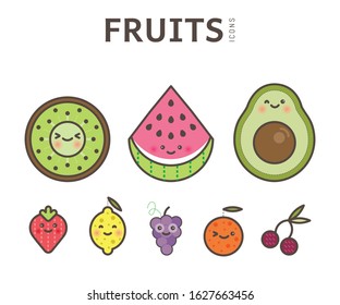 Cute ripe FRUITS icon set