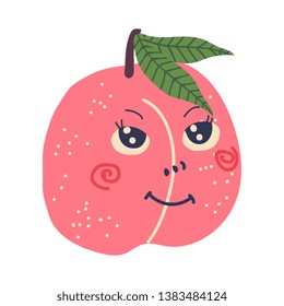 Cute Ripe Peach with Smiling Face, Sweet Adorable Funny Fruit Cartoon Character Vector Illustration