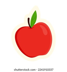 Cute ripe red apple with green leaf isolated on white background. Autumn flat vector illustration. Autumn or fall concept