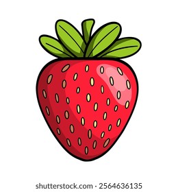 Cute Ripe Strawberry Fruit in comic style with contour. Vector illustration on white background.