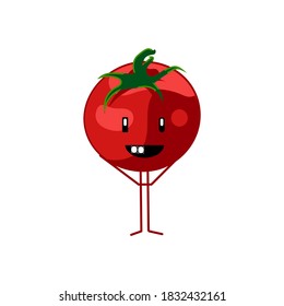 Cute ripe tomato cartoon character. Kawaii nutritious vegetable with funny happy face. Natural vegetarian food emoticon. Healthy eating concept vector illustration on white background