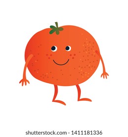 Cute Ripe Tomato, Funny Vegetable Cartoon Character with Funny Face Vector Illustration