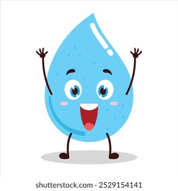 cute rise hand happy expression of water drop cartoon character