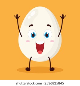 cute rise hand happy expression of chicken egg character