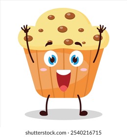 cute rise hand happy expression of muffin character